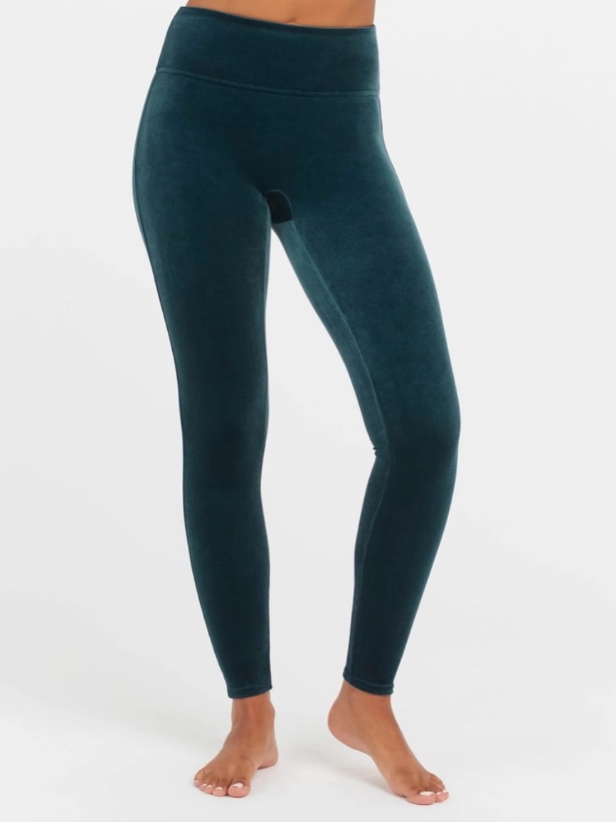 Spanx Velvet Leggings In Malachite Green-High Rise-Women's Size Large